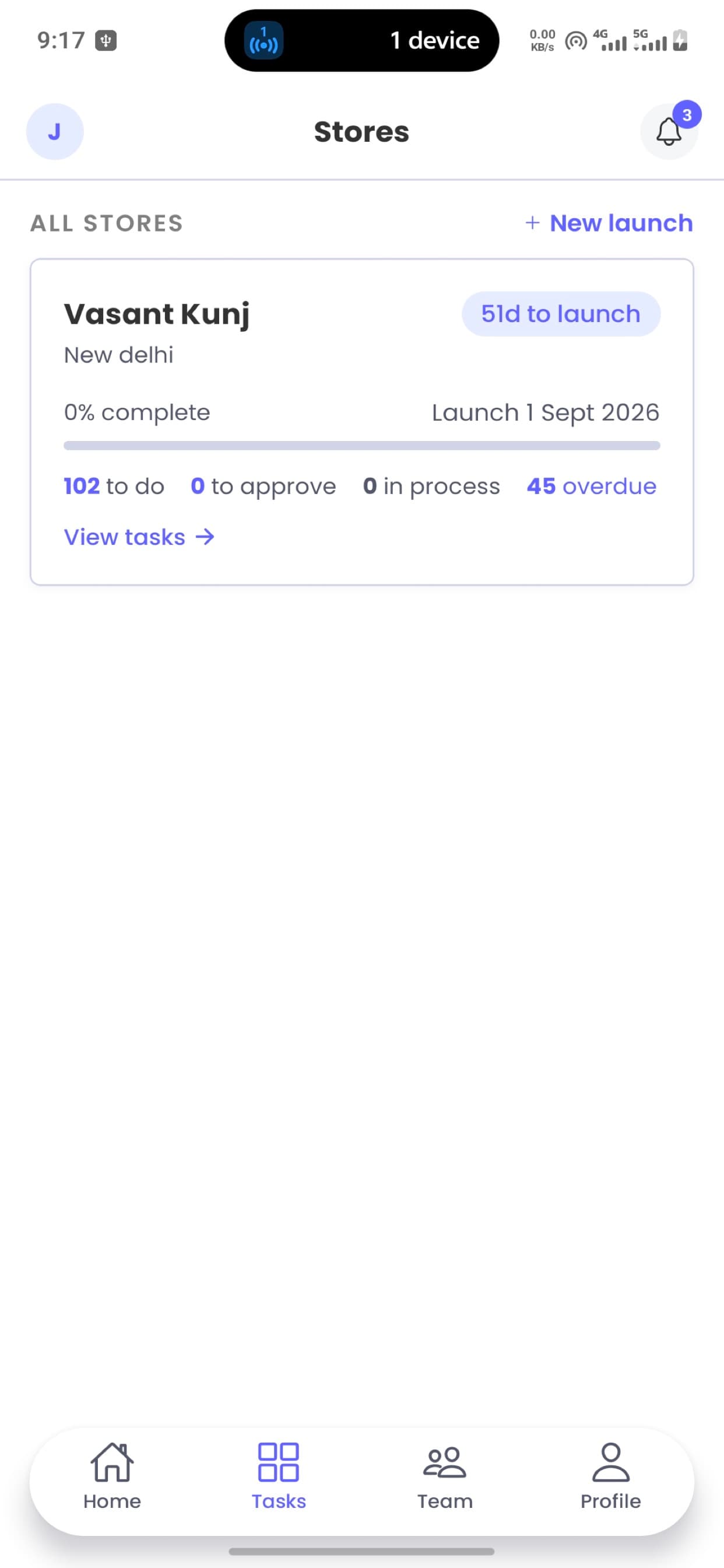 Every store launch, with live task counts and days to launch